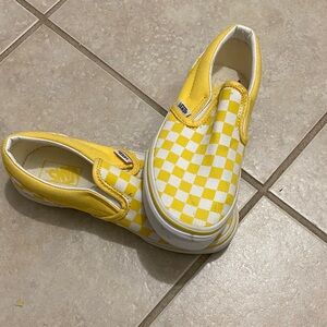Vans Kids Yellow and White Checkered Slip-On Sneakers
